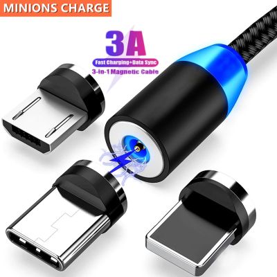 สาย USB หัวแม่เหล็ก3A LED ชาร์จเร็วสาย Type C แม่เหล็ก R ไมโคร USB เก็บข้อมูลสาย USB สายโทรศัพท์มือถือเคเบิล