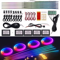 18 In 1ซิมโฟนีรถแสงโดยรอบ RGB LED อะคริลิคู่มือไฟเบอร์ออปติกแถบสากลตกแต่งภายในบรรยากาศแสงโดย APP