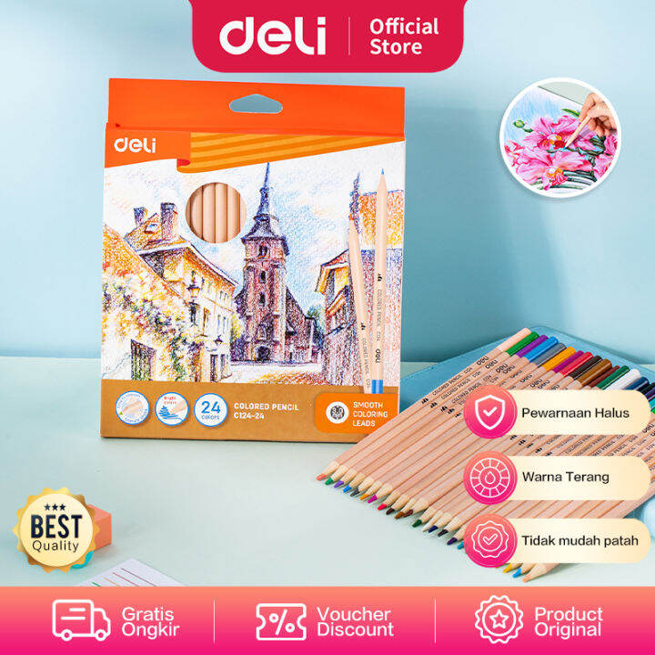 Deli Colored Pencil / Pensil Warna 12 24 Warna Terang Dan Halus CC124 ...