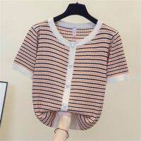 HOT”【มีไซส์ใหญ่】Plus Size L-4XL Womens Cute Knitted Summer Tshirts Short Sleeve Vintage Tops Oversized Elegant Top