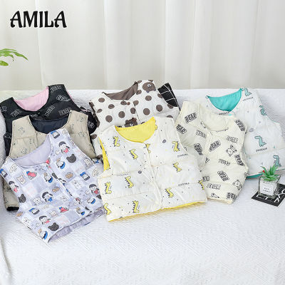 AMILA เสื้อชูชีพแบบรูดซิปลงเด็กใหม่1-3ปีเด็กชายเด็กหญิงเสื้อกั๊กการ์ตูนน่ารักอบอุ่นนุ่มแนะสวมสบาย
