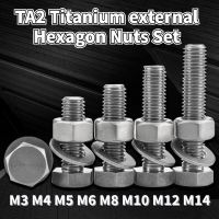 TA2 Titanium External Hexagon Screws Flat Washer Nut Set Pure Titanium Bolts M3 M4 M5 M6 M8 M10 M12 M14 Nails Screws Fasteners