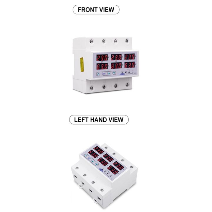 tomzn-din-rail-3-phase-voltage-relay-3p-n-voltmeter-ammeter-over-and-under-voltage-monitor-relays-protector-63a-230v-with-n