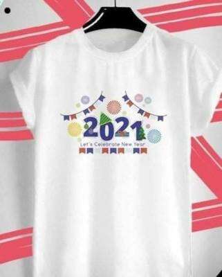 เสื้อยืด สวัสดีปีใหม่ Happy New Year 2021 ปีวัว ปีฉลู สีขาว สีเทา