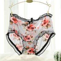 《Be love shop》2022 New Cute Intimates Soft Smooth  Girls Underwears Ruffle Bow Flower Print Plus Size Sexy Lingeries Women  39;s Panties