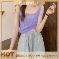 hanshi [2023 new HOT FASHION] lazlook ฤดูร้อนเซ็กซี่ถักผู้หญิงสีทึบแขนกุดลำลอง Slim Crop TOP