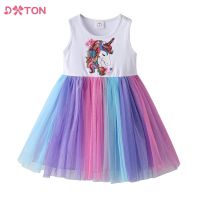 DXTON Kids Unicorn Sequins Dress for Girl Summer Sleeveless Tulle Birthday Party Ball Gown Princess Dresses Children Clothing