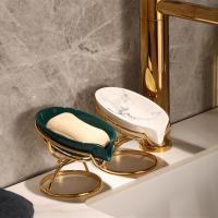 High-end Ceramics Leaf Shape Soap Box Gold Bathroom Rack Sponge Drain Soap Box Shower Soap Sponge Storage Holder Shower Supplies