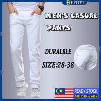 CODyx648 ❤READY STOCK❤ Mens Cotton Pants White Long Loose Straight Trousers Elastic Comfortable Casual Business Plus Size Seluar Lelaki