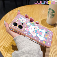 "Jjlingji เคสสำหรับ Vivo V25 5G V25 Pro 5G V25E X80 Lite S15 Pro 5G เคสการ์ตูนกระต่ายสีขาวน่ารักหรูหรากรอบชุบสี่เหลี่ยมเคสเคสมือถือซิลิโคนกันกระแทกเคสด้านหลังป้องกันเลนส์กล้อง"