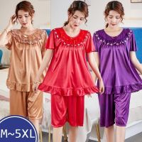 1 Paj หน้าอกใหญ่5Xl กางเกงขาสั้นชุดนอนผ้าซาตินใส่อยู่บ้านสำหรับวัยกลางคนชุดนอนผู้หญิง