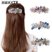 ﹍ AWAYTR New Fashion Rhinestone Hairpin for Women Banana Clip Bow Girls Hair Clip Elegent Ladies Barettes Haar Accessoires