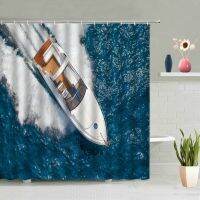 เรือยอชท์ Ocean Yacht Bath Curtain เรือทะเลสีฟ้าภูมิทัศน์ที่ทันสมัยพิมพ์ม่านอาบน้ำหน้าจอผ้ากันน้ำปรับปรุงบ้าน 180 * 180 ซม