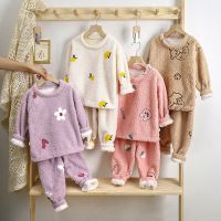 Toddler Plush Warm Home Clothing Two-piece Set for Autumn and Winter Boys and Girls Cartoon Cute Pajamas Home Set