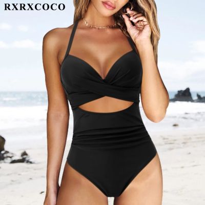 RXRXCOCO One Piece Swimsuit Swimwear Women 2022 Black Monokini Swimsuit Plus Size Push Up Bathing Suit Sexy High Waist Bodysuit