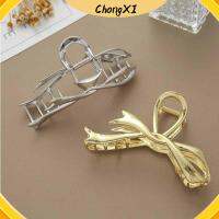 CHONGXI ความสง่างามแบบหรูหรา กรงเล็บผมโลหะสีเงิน ผ้าโพกศีรษะ โบว์น๊อต อุปกรณ์เสริมผมพิเศษ ของใหม่ แฟชั่นสำหรับผู้หญิง กิ๊บติดผมทรงเรขาคณิตโลหะ สำหรับผู้หญิง