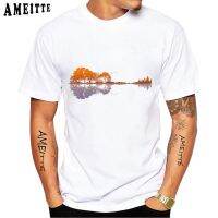 Summer Men Short Sleeve Guitar Lake Reflections Music And Guitar Lover T-shirt Hip Hop Boy Tops Natures Strange Art White Tees XS-6XL