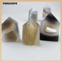 FANGCU272เสาคริสตัลธรรมชาติสีขาวเทา4ซม.-6ซม. ตกแต่งบ้านแหวนหินพลอยธรรมชาติเสาอาเกตคริสตัลบำบัดสีดำอเนกประสงค์