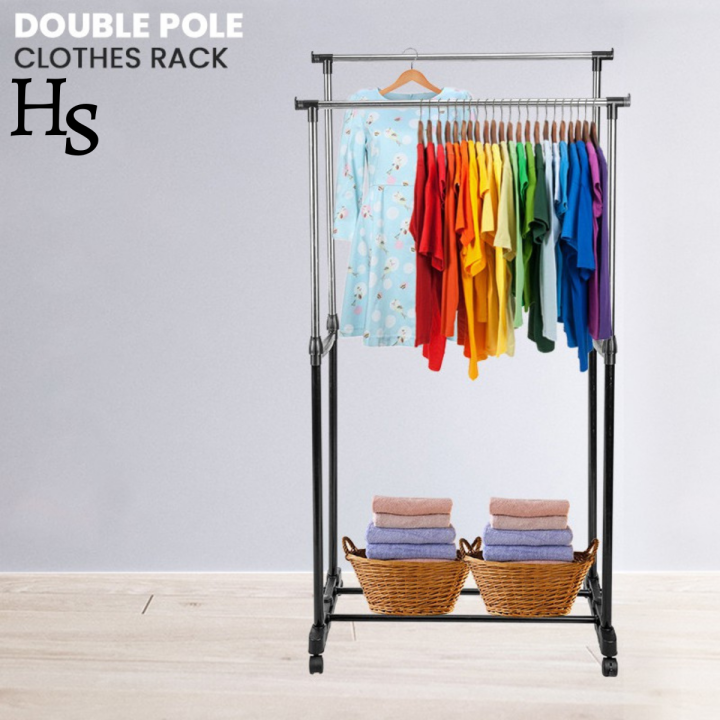 Double Pole Clothes Rack For Clothes Organizing Double Pole Telescopic