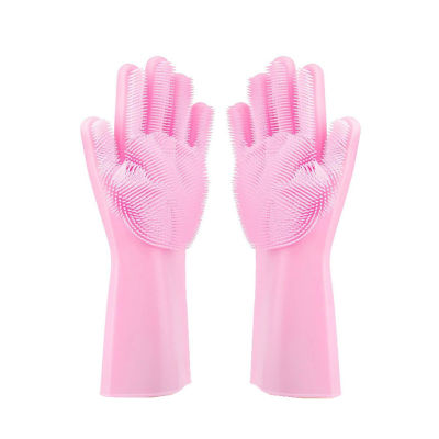 1pair Pink Magic Silicone Dish Washing Gloves Kitchen Accessories Dishwashing Glove Household Tools for Cleaning Car Pet Brush Safety Gloves