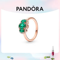 แหวน แพนดอร่า สามแก้วแบบวินเทจสีทองโรสพร้อมกับแหวนผู้หญิงสีเขียว Pandoraˉ Three Stone Vintage Ring Rose Gold Green Womens Ring