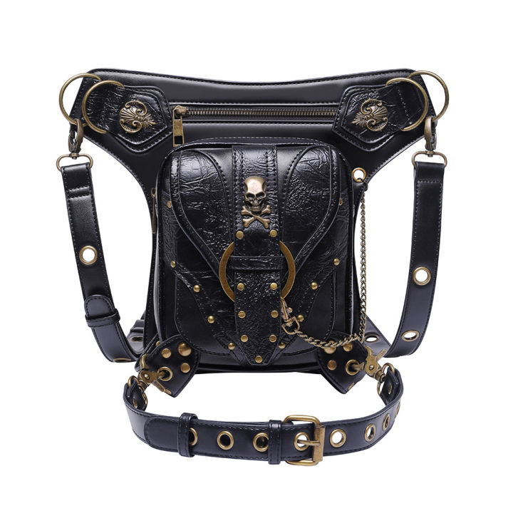 foreign-trade-bag-female-european-and-american-punk-chain-outdoor-skull-motorcycle-bag-shoulder-bag-retro-mobile-phone-running-bag