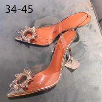 【CW】 34-45 PVC Transparent Crystal Shoes 2022 Summer New Pointed Odd Heel Shoes Stiletto Ladies Sun Decoration Wild Fairy Shoes