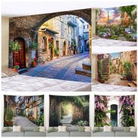 Italian Street Alley Landscape Tapestry Retro Stone Nature Plants Flowers Garden Scenery Wall Hanging Home Decor Picnic Blanket