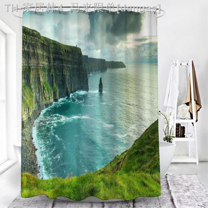 cw-seaside-beach-scenery-shower-curtains-trees-mountain-landscape-wall-hanging-curtain