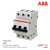 ABB SH203-C63 ลูกย่อยเซอร์กิตเบรกเกอร์ 63A, ABB System M Pro 63A MCB Mini Circuit Breaker3P, ค่าทนกระแสลัดวงจรสูงสุด 6 kA