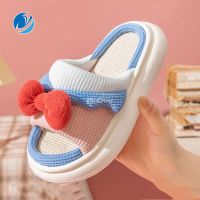 Mo Dou 2022 Spring New Cute All Season Linen Women Home Slippers Antiskid Men Home Cotton Shoes Children Baby Kids Slippers