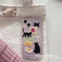 เคสไอโฟนน่ารัก ภาพประกอบแมวดำเหมาะสำหรับเคสโทรศัพท์มือถือ Apple 13 14promax เคสนิ่ม iPhone 12/11 กันกระแทก xr