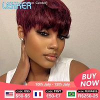 Lekker Colored Short Straight Bob Pixie Human Hair Wig With Bangs For Women Brazilian Remy Hair Non Lace Burgundy Red Cheap Wigs [ Hot sell ] Decoration Center