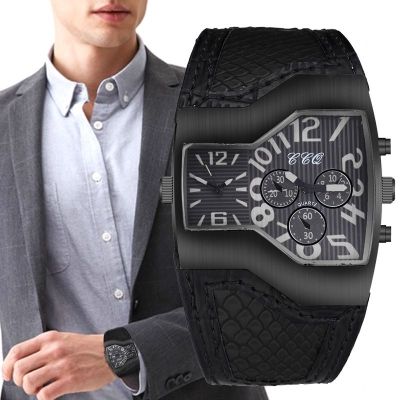 【July】 New online celebrity domineering big dial mens watch genuine dual movement leather personality cool hip-hop
