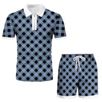 Plaid Print Polo Set For Men 3D Printed Fashion T-Shirt Suit Two Piece Lapel Zipper Short Sleeve Shorts Designer Brand Clothing