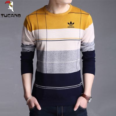 CODTheresa Finger Autumn Mens Color Matching Thin Sweater Fashion Casual Sweater Long-sleeved Round Neck Sweater