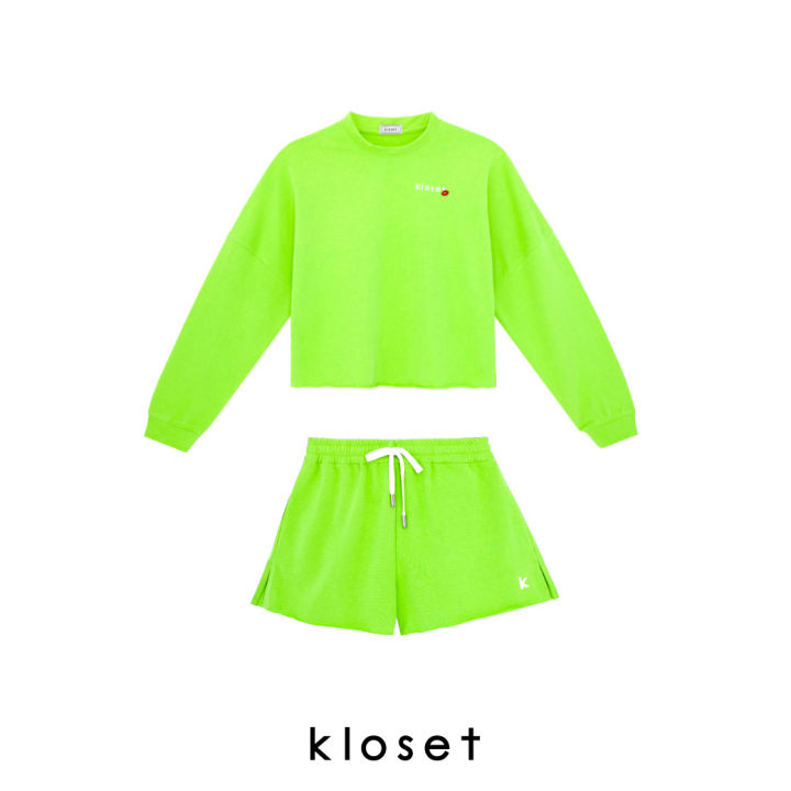 kloset-kk22-set002-kloset-sweatshirt-with-shorts-set-เสื้อแขนยาว-กางเกงขาสั้นเอวยางยืด-เสื้อจั๊มปลายแขน-กางเกงยางยืด