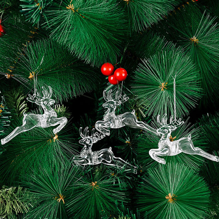 สงสัย-4ชิ้นเครื่องประดับต้นคริสต์มาสแขวนกวางผลิตภัณฑ์อะคริลิคใสคริสตัลเกล็ดหิมะจี้ตกแต่งใหม่คริสต์มาส