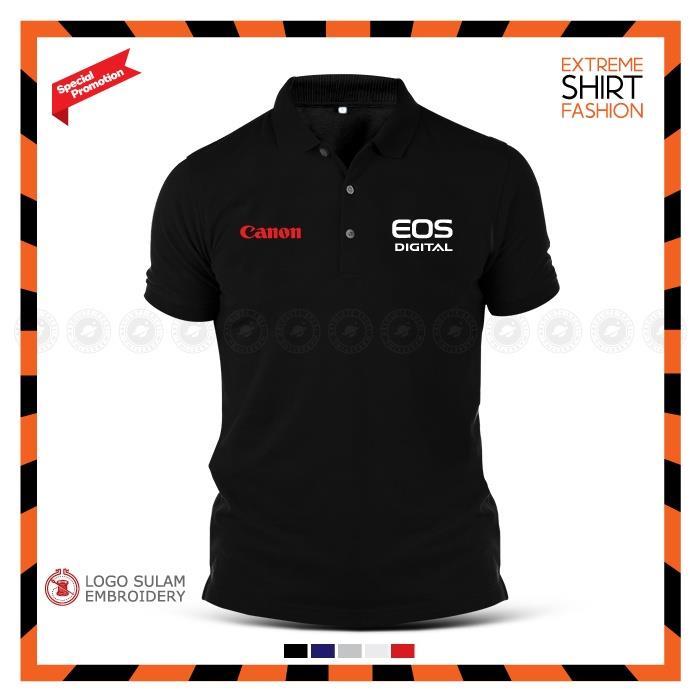 Polo TShirt Sulam Canon EOS Digital Camera Baju Lelaki Cotton