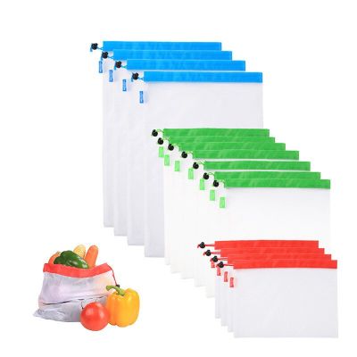 1Pc White Bunch Pocket Color Strip Stitching Mesh Shopping Bag Supermarket Fruit And Vegetable Package