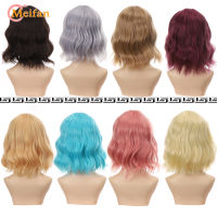 MEIFAN สั้น Omber สีบลอนด์สีชมพู Wavy Bob วิกผม Air Bangs ผู้หญิงสังเคราะห์ Curly Bob วิกผมสำหรับสาวที่มีสีสันคอสเพลย์ Wigs