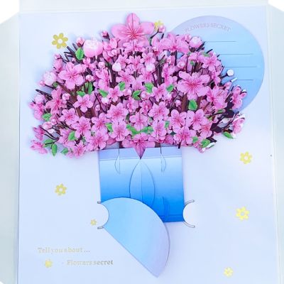 กระดาษ Pop-Up การ์ด3D Cherry-Blossom ดอกไม้การ์ดอวยพรวันแม่งานแต่งงานโปสการ์ดสำหรับแม่ภรรยาลูกสาวสามี