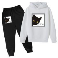 Black Cat Cute Boys Clothing Sets Autumn Boys Clothes Casual Outfit Hoodies+Pants Kids 2P Teen Children Clothing Suit 4-14Y