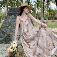 Ink painting loose sleeveless small condole belt dress design senior feeling broken flower skirt dress in xishuangbanna holiday