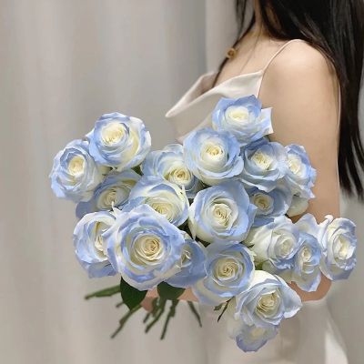 Simulated Flower Moisturizing Hand Feeling Single Broken Ice Blue Rose Valentines Day Bouquet Home Decoration Ecuador Rose
