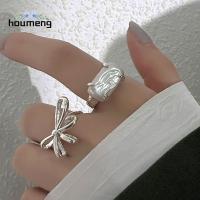 HOUMENG แหวนเปิดแหวนนิ้วมือธรรมดาปรับได้แบบเฉพาะแนวย้อนยุคโบว์ติดมุกดีไซน์เฉพาะกลุ่มแหวนทองแดงแฟชั่นเครื่องประดับแหวนโบราณแหวนสไตล์เกาหลี