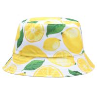 Lemon Printed Hats Men Kids Double-Sided Panama Caps Fishing Bob Fishermans Hat