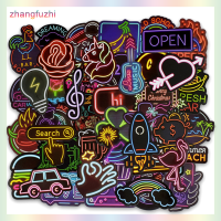 zhangfuzhi 50pcs Neon Light Style สติกเกอร์น่ารักสำหรับกระเป๋าเดินทางแล็ปท็อปกีตาร์ Cool Doodle