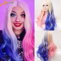 Allaosify Wig Synthetic Hair Cosplay Lolita Female Hair Accessories Long Curly Wave Pink Blue Anime Cosplay Girl Womens Wig