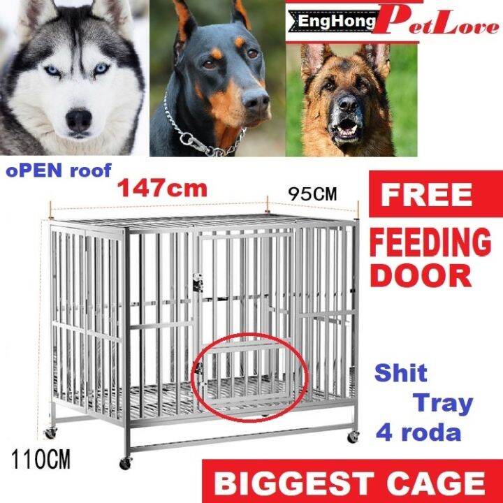 EngHong Biggest Stainless Steel Dog Cage 5ft with FEEDING DOOR, 150cm